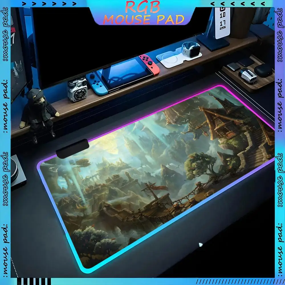 World Of Warcraft The War Within Mouse Pad RGB Pc Accessories LED Game Desk Mat E-sport Table Protector Neon Keyboard Mat Backli