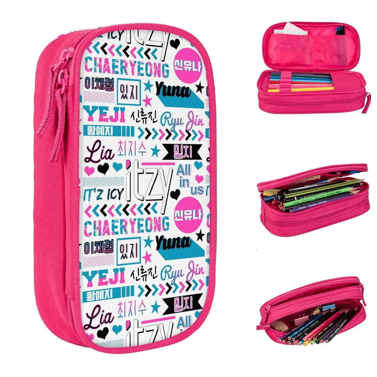 New ITZY Collage Pencil Cases Pencil Pouch Pen Box for Girls Boys Large Storage Bag Students School Gifts Stationery