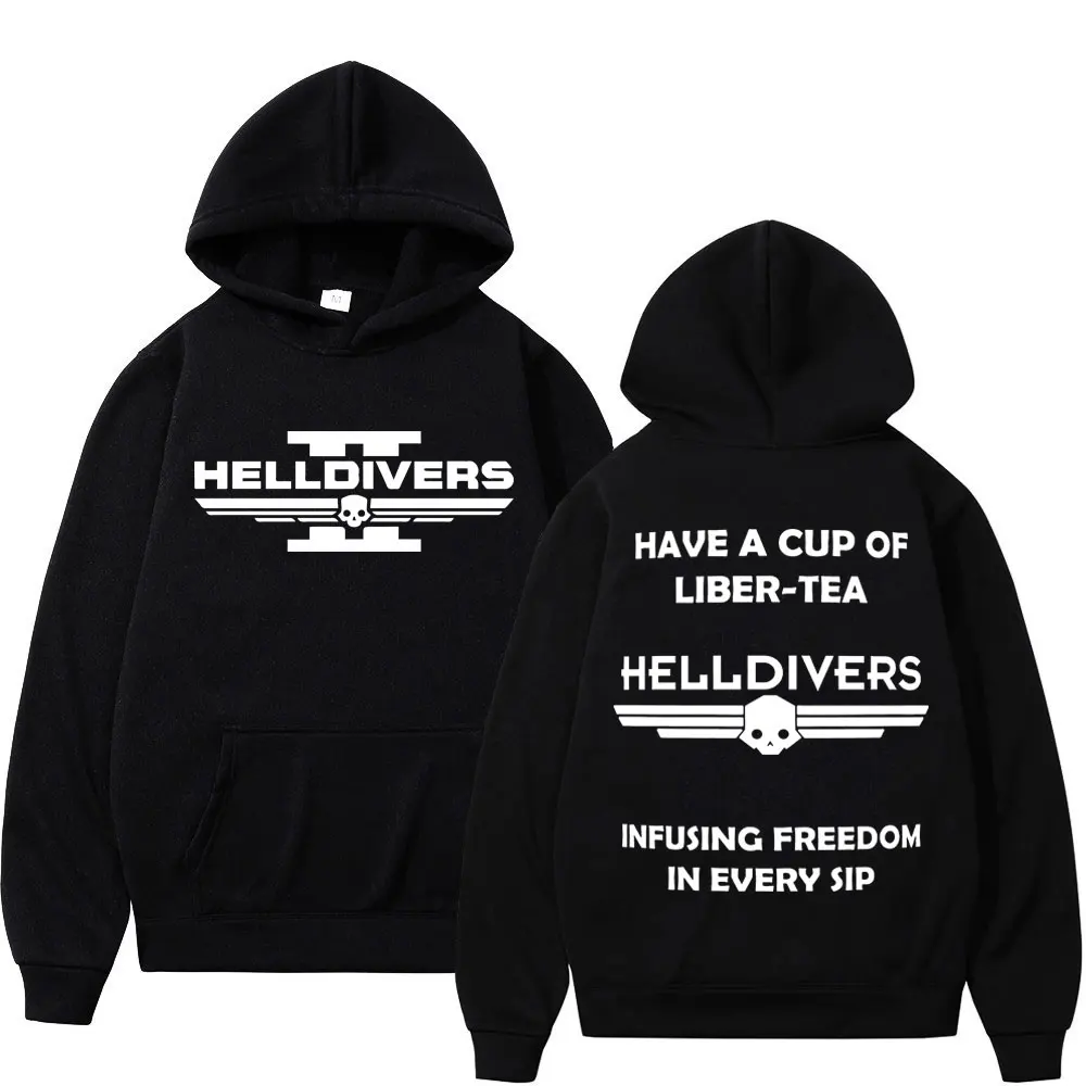 Game Helldivers Double Sided Print Hoodies Men Women Fashion Vintage Hooded Sweatshirts Autumn Winter Casual Comfort Pullovers