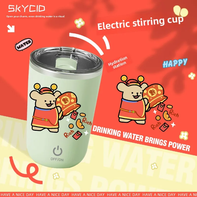 Caneca de Café com Design de Cão de Desenho Animado para o Ano Novo, em Aço Inoxidável 316, Design Simples, Caneca Universal para Misturar Bebidas