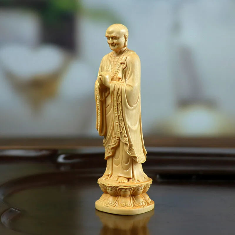 

Boxwood Carved Buddha Statue Ananda Maha Kassapa Buddhist Sculpture Decor