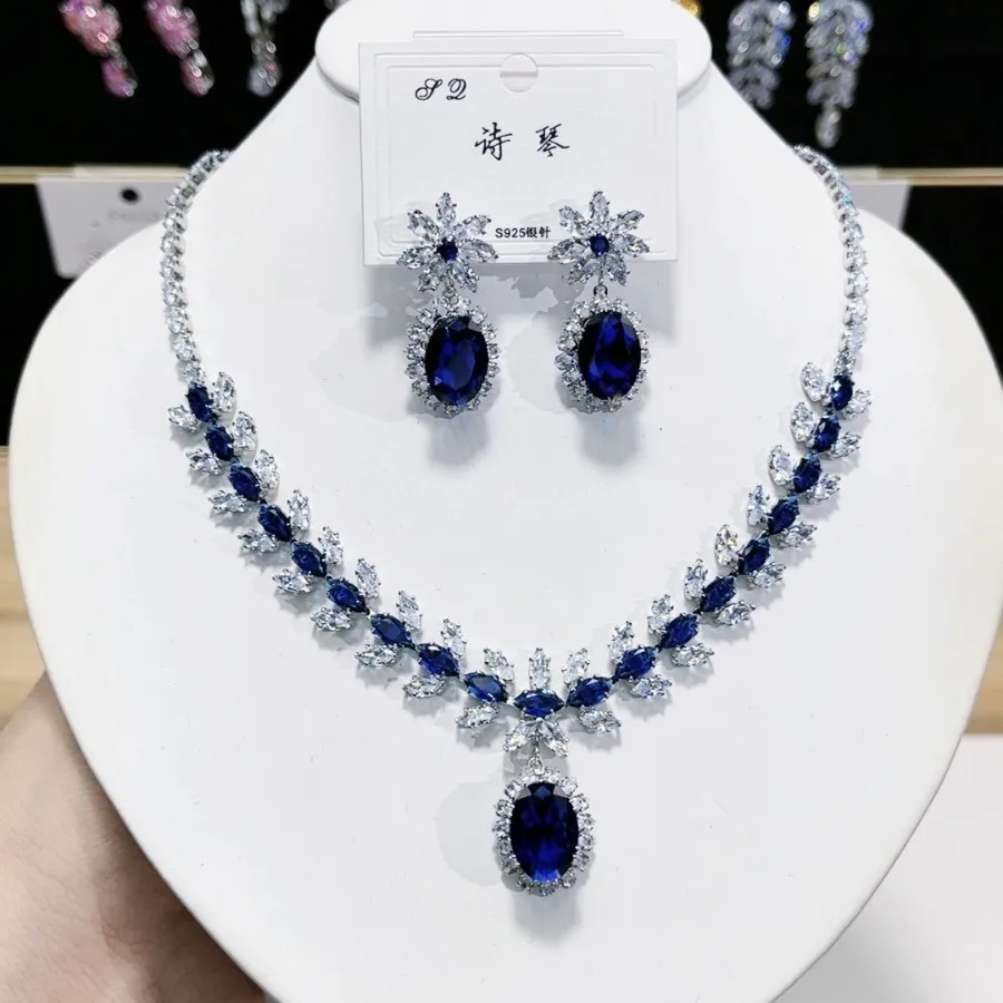 

Luxury Crystal Jewelry Set Sparkling Necklace Earrings Sets for Women Bridal Jewelry Wedding Party Jewellery Accessories