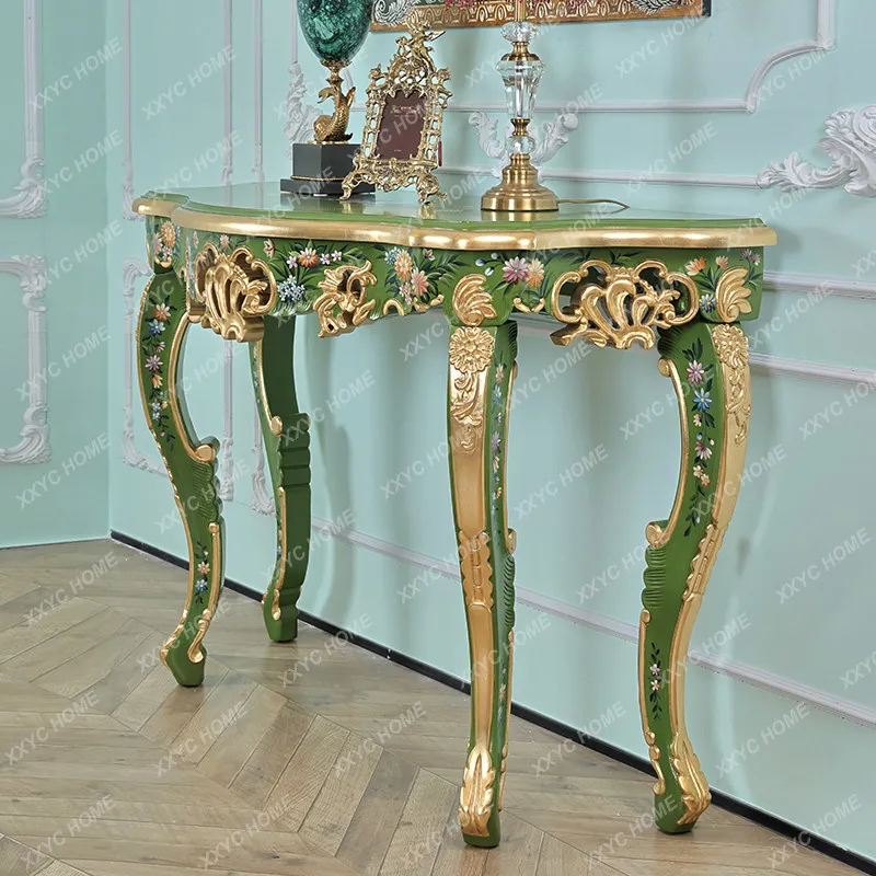 Palace entrance table Solid wood heavy industry painted flowers 1.3 meters Entrance hall decorative entrance platform