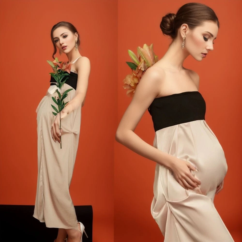 Elegant Premama Color Block Photo Shoot Dresses Sleeveless Shoulderless Baby Shower For Maternity Women Photography Props Studio