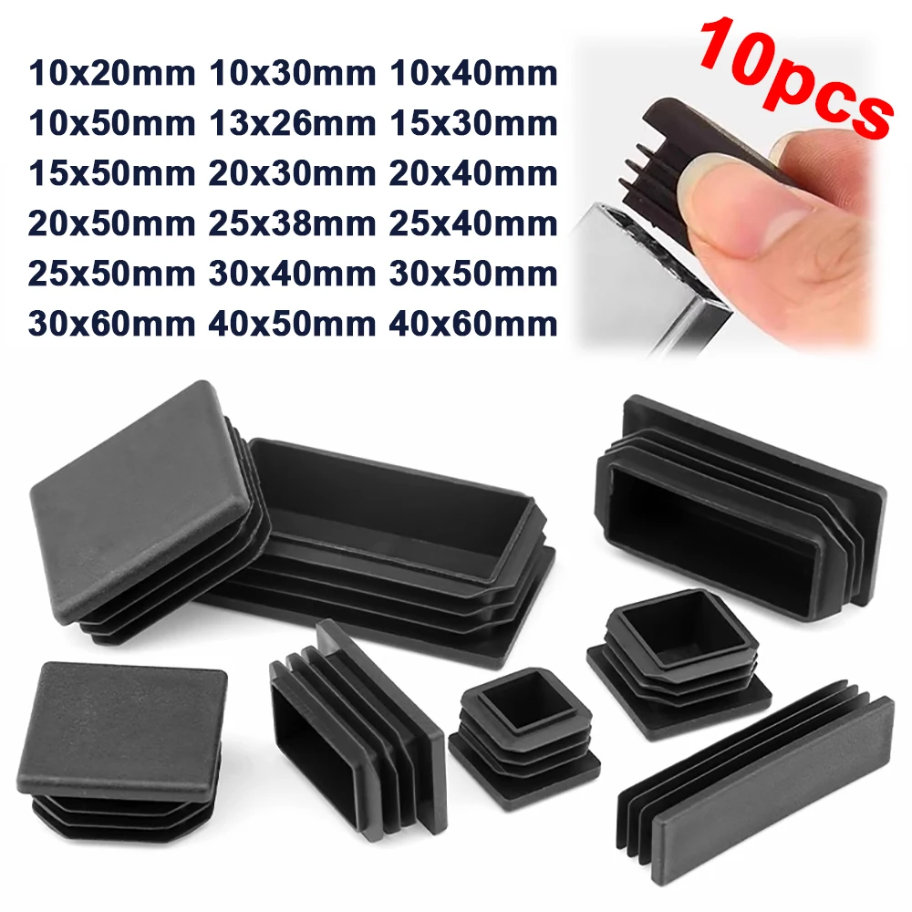 Plastic Rectangle Blanking End Caps Tube Pipe Inserts Plug 10x20 10x30 13x26 25x40 30x50 40x60 Table Chair Furniture Foot Cover