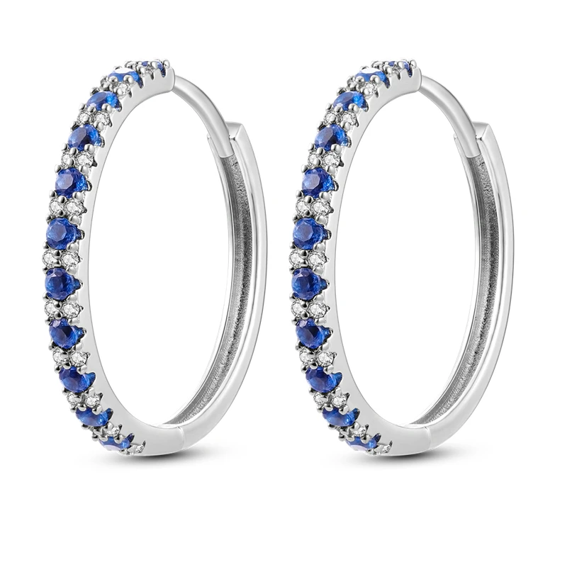 925 Sterling Silver Geometric Minimalist Blue Series Jewelry Fashion Zircon Circle Hoop Earring For Women S925 Gift Accessories