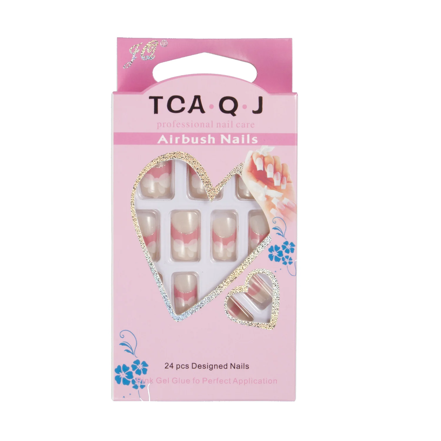 Cute Bowknot with Mini Glitter Strip Line Press on Fake Nail Tips 24pcs 1 Box Stick On False Nail Tips with Design Square Shape