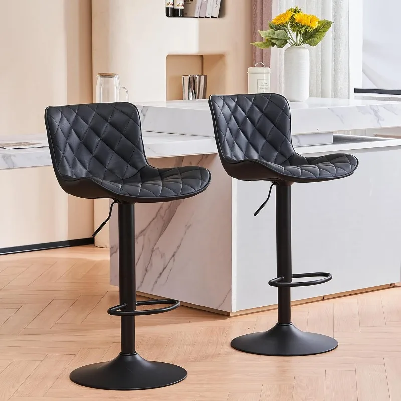 Bar Stools Set of 2 Leather Swivel Barstools with Back Counter Height Adjustable Modern Bar Stool High Chairs