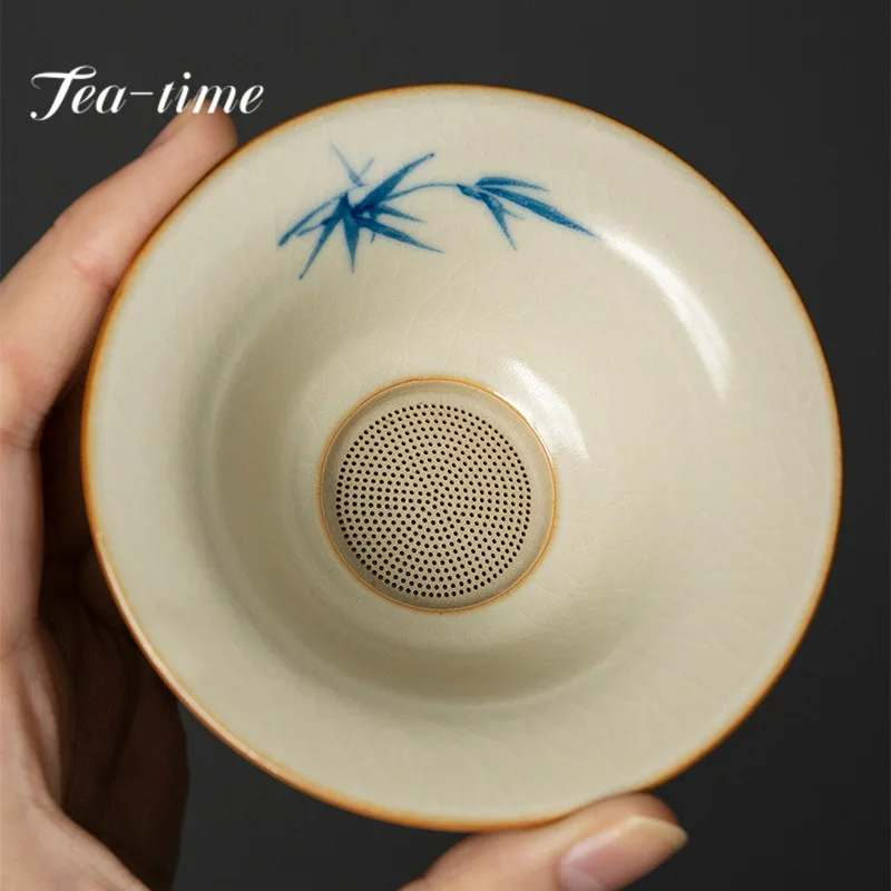 Beige Hand-painted Ru Kiln Tea Infusor Ancient Tea Strainer Household Tea Brewing Tea Filter for Tea  Kung Fu Teaset Accessories