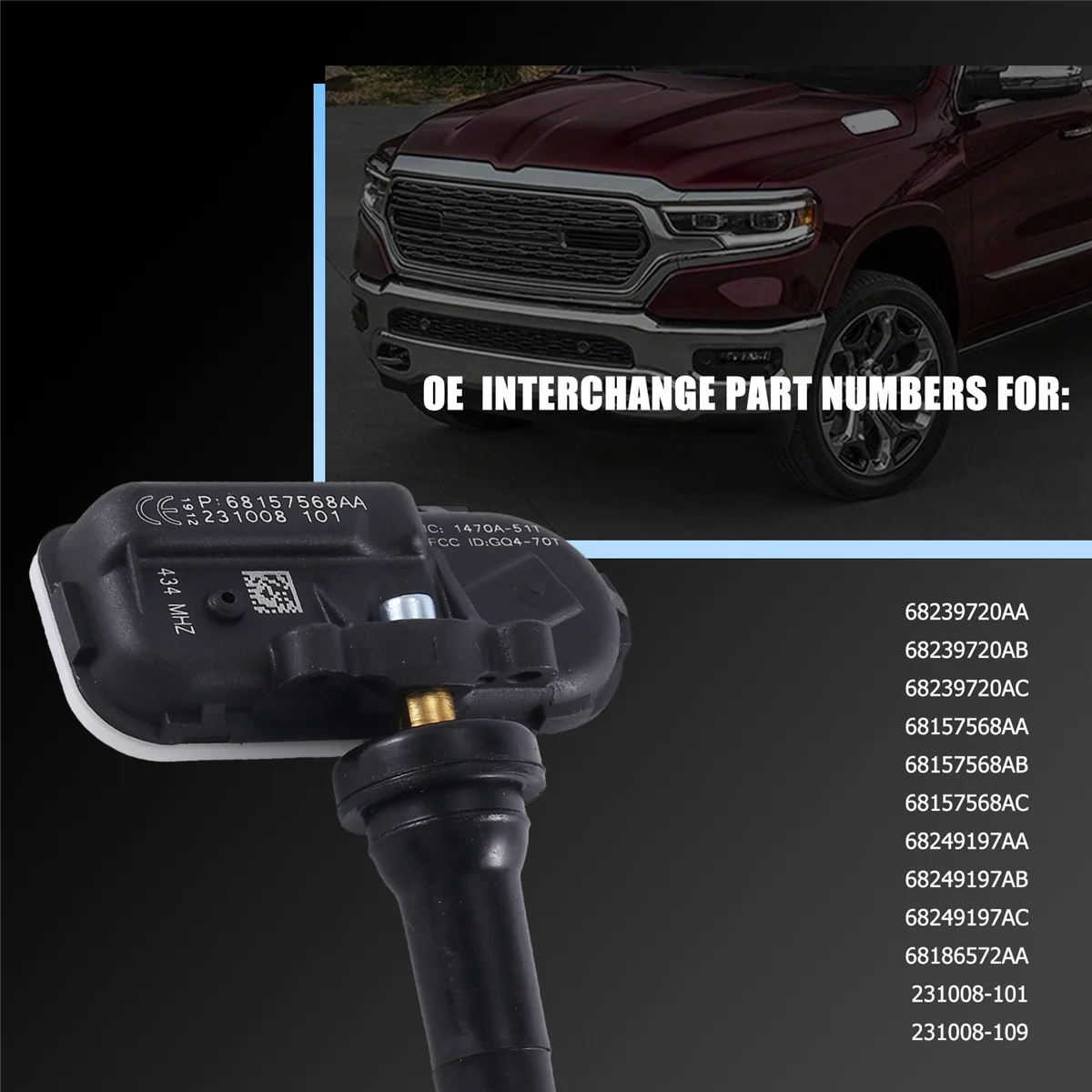 Trwały 4-częściowy czujnik monitorowania ciśnienia w oponach samochodowych Tpms do Jeep Dodge Ram 1500