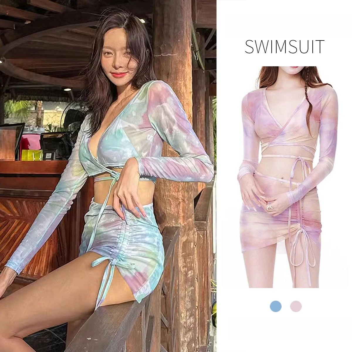 

Новый женский летний купальник с разрезом Pure Desire, сексуальная блузка из четырех частей с принтом тай-дай, консервативный живот и тонкий купальник для отпуска