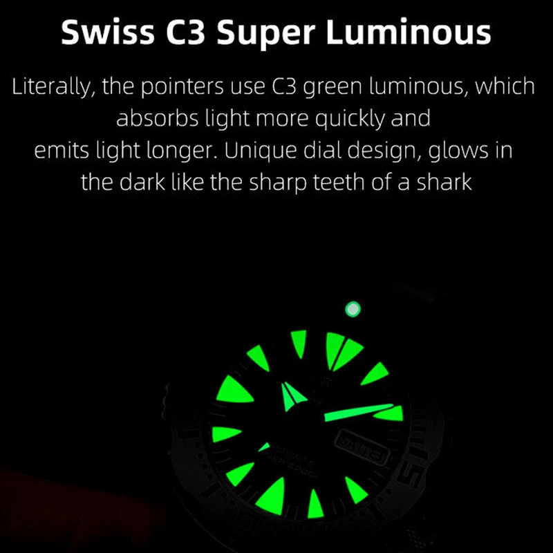 HEIMDALLR Sharkey Monster Automatic Diving Watch Men C3 Luminous Sapphire Crystal 20Bar Waterproof NH36A Mechanical Wristwatch