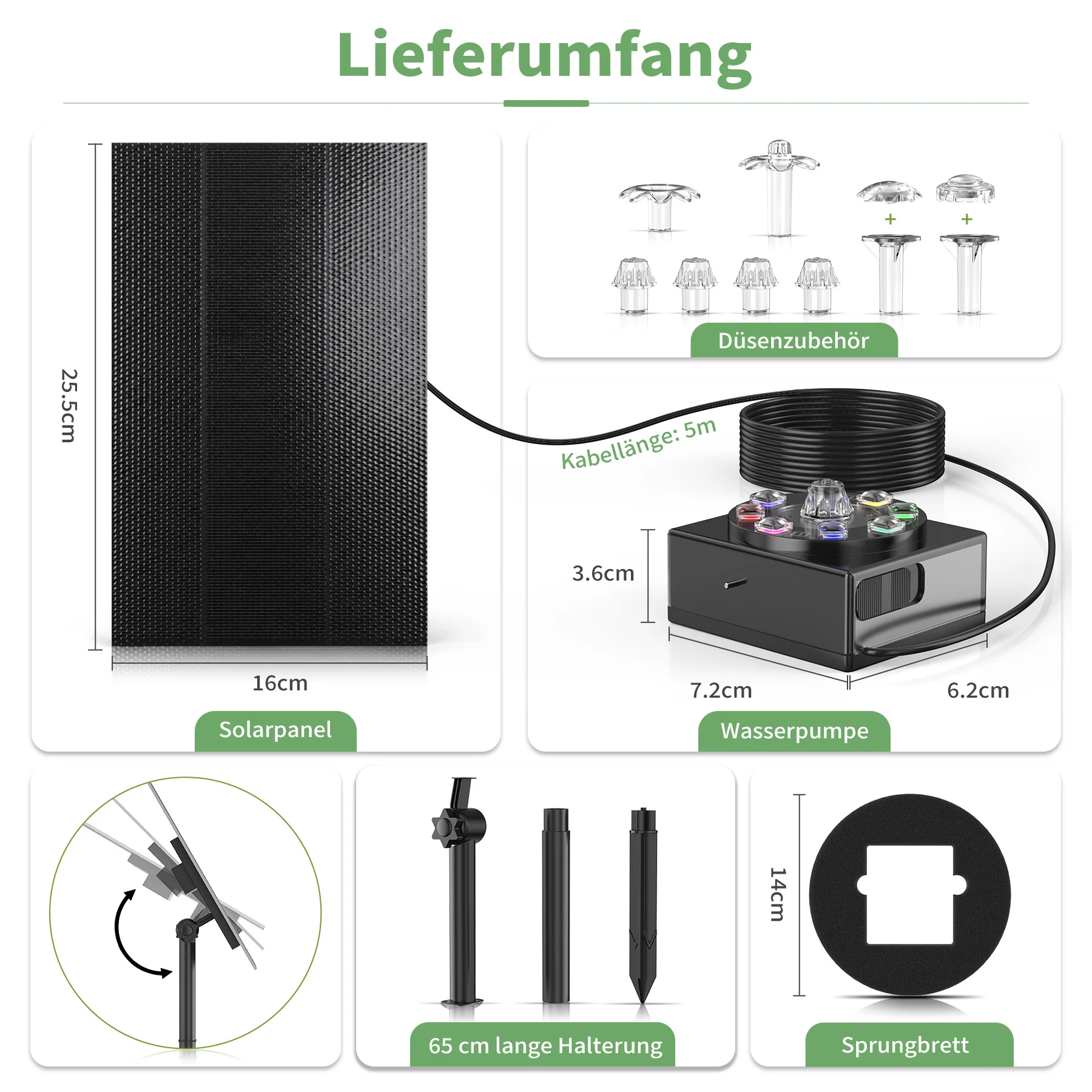 Forever Speed Solarbrunnen für Draussen mit akku mit LED 8W, Solar Springbrunnen für Aaußen für Teich, Garten,Vogel Bad, Teichpumpe Solar Springbrunnen Max Wassersprühhöhe 100L/H