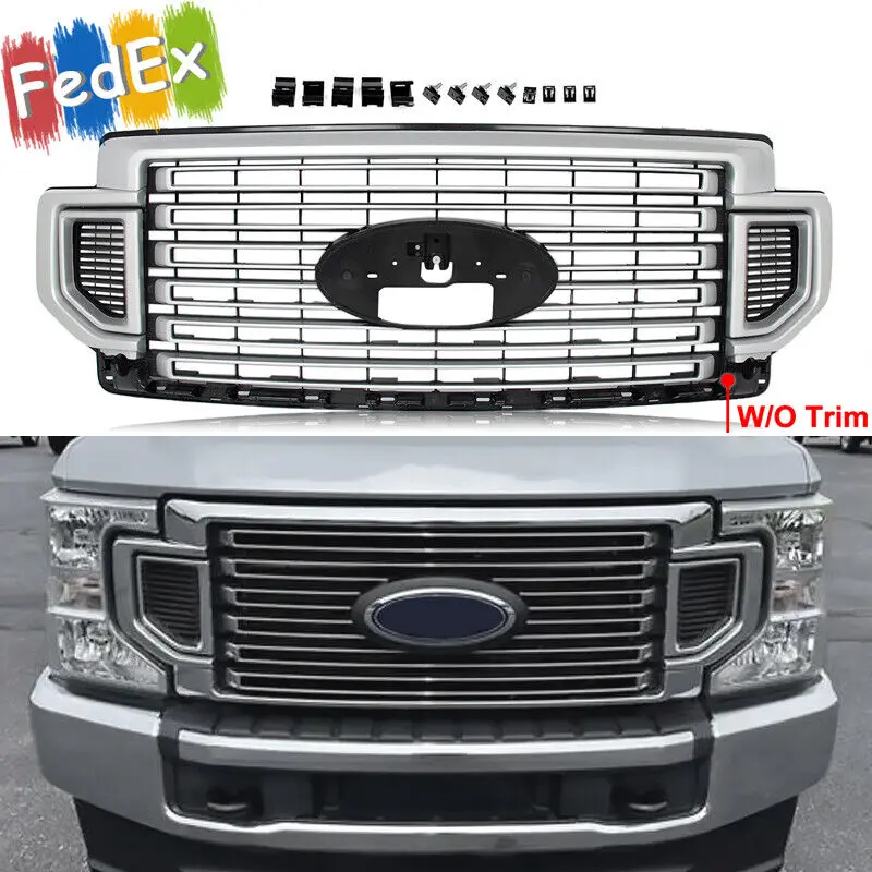 High Airflow Dually Towing Grille For Ford F-250 F-350 F-450 F-550 Super Duty 2020 2021 2022 Bumper Grille Ingot Silver UX/M7226