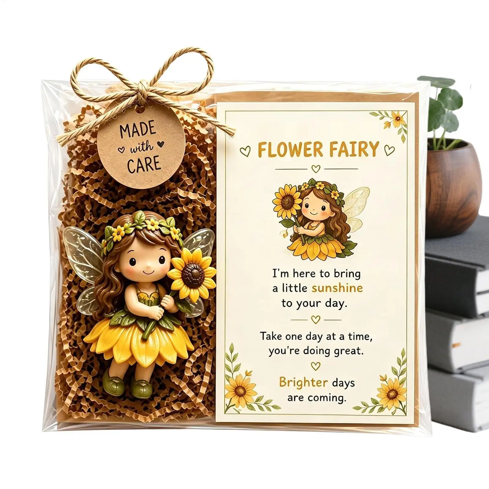 Fairy Figurines Positive Pocket Flower Fairy Toys with Encouragement Card Cute Figurines for Women Men Friends Coworkers Couples