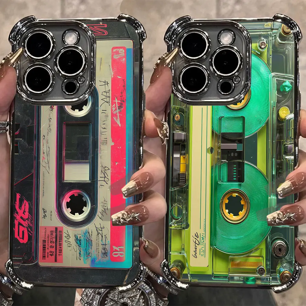 HOT Unique cassette tape Creative Plating Phone Case For Samsung S26 S25 S24 S23 S22 S21 S20 FE Note20 Edge Plus Ultra 4G 5G