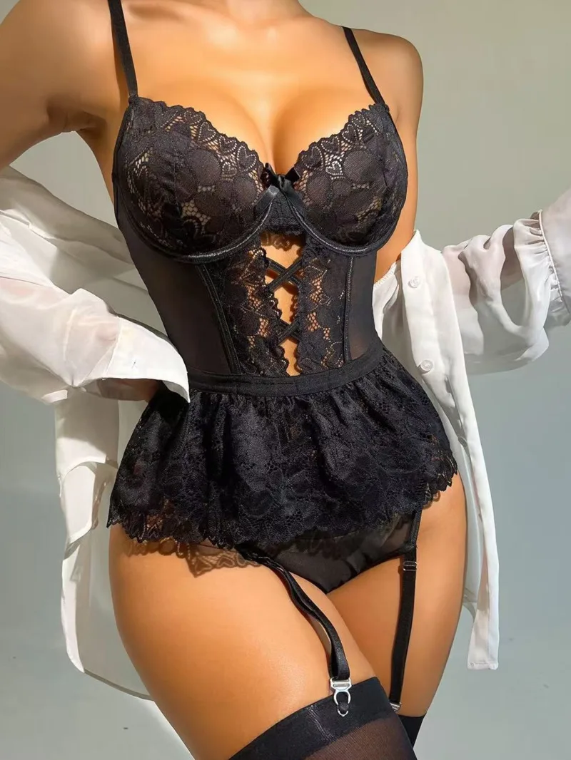 Sexy Bodysuits Backless Deep V Suspenders Sleeveless Bodysuits For Women New Sexy Lace Garter Belt Pure Desire Bodysuits GMRK