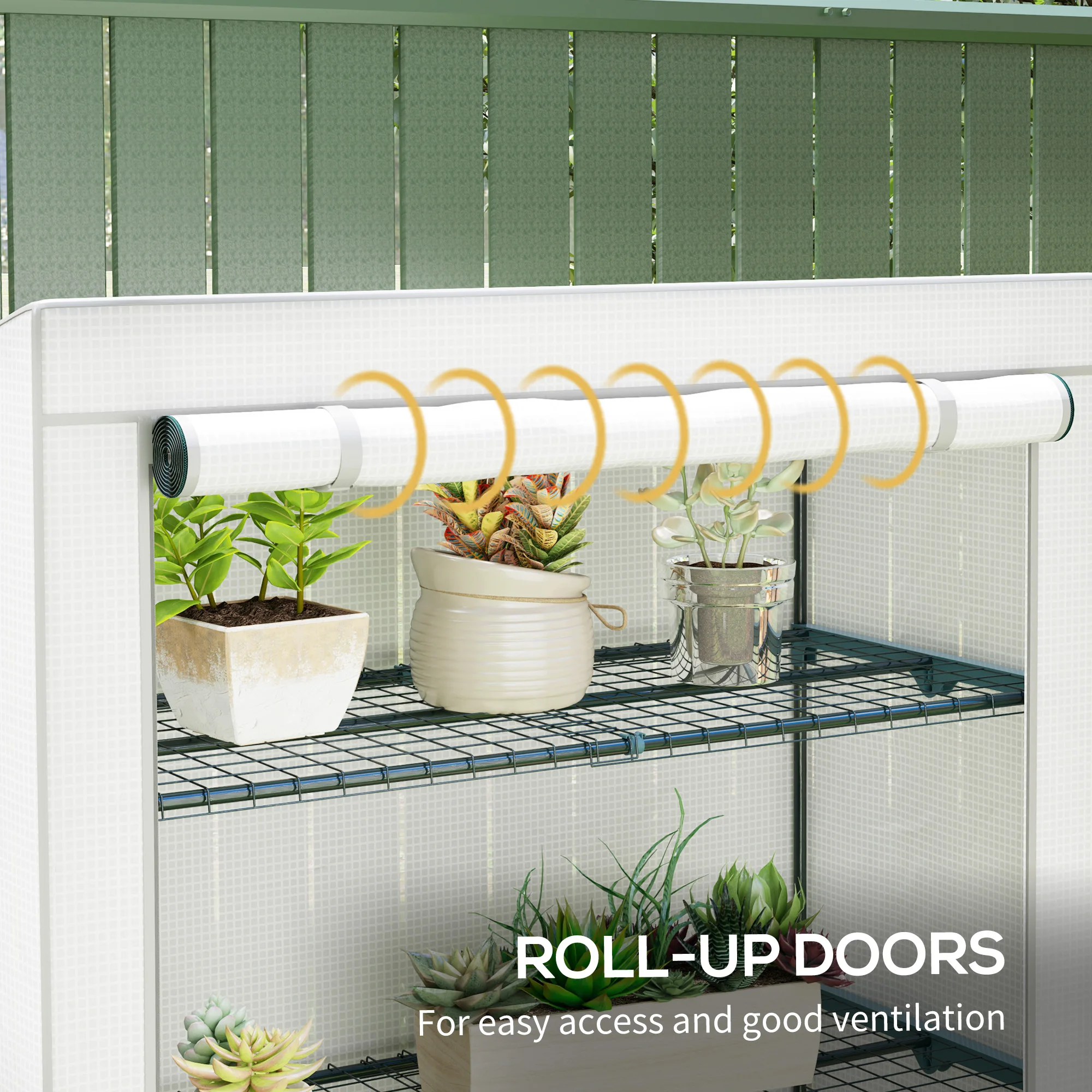 4 Tier Lean-To Mini Greenhouse with Reinforced Pe Cover, Roll-Up Door, Gray