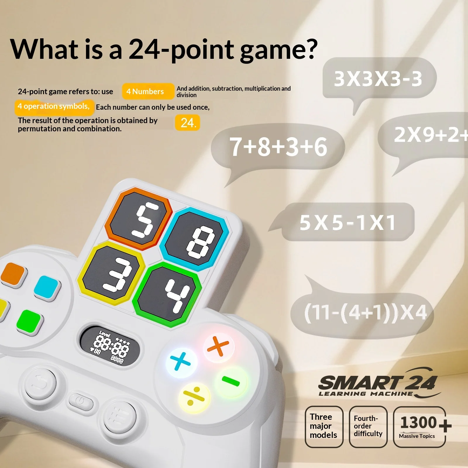 24 Point Math Game Console Electronic Calculator Kids 4-8Y Mental Arithmetic Trainer Logic Puzzle Educational STEM  Boys Girls