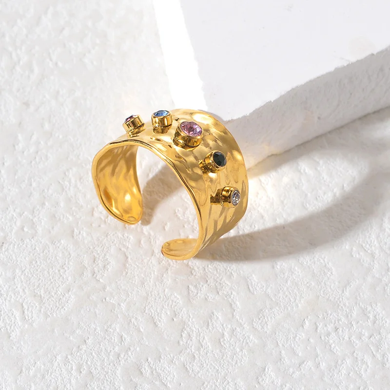 Stainless Steel Gold Plated Wedding Couple Ring Colorful Zircon Ring for Women Vintage Elegant Jewelry Accessories Free Shipping image 4