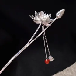 Fresh glossy 925 Silver Lotus flower tiara Exquisite Tassel hanfu accessories Exquisite Chinese Style Charms Party hair jewelry