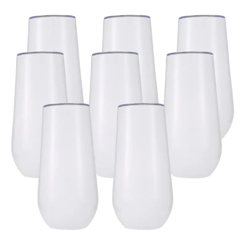 ABJI-8Packs Stemless Champagne Flutes Wine Tumbler, 6 OZ Double-Insulated Wine Tumbler With Lids Cocktail Cups