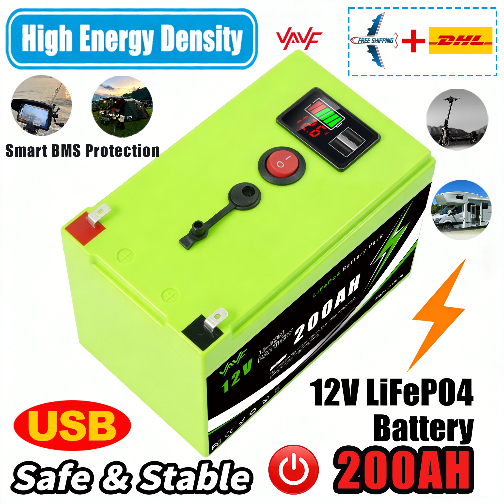 

12В Перезаряжаемый ⭐️ Солнечная батарея емкостью 200 Ач с оптимаризованной BMS для домашних солнечных систем, автономной гостиной, электроприводом и лодкой