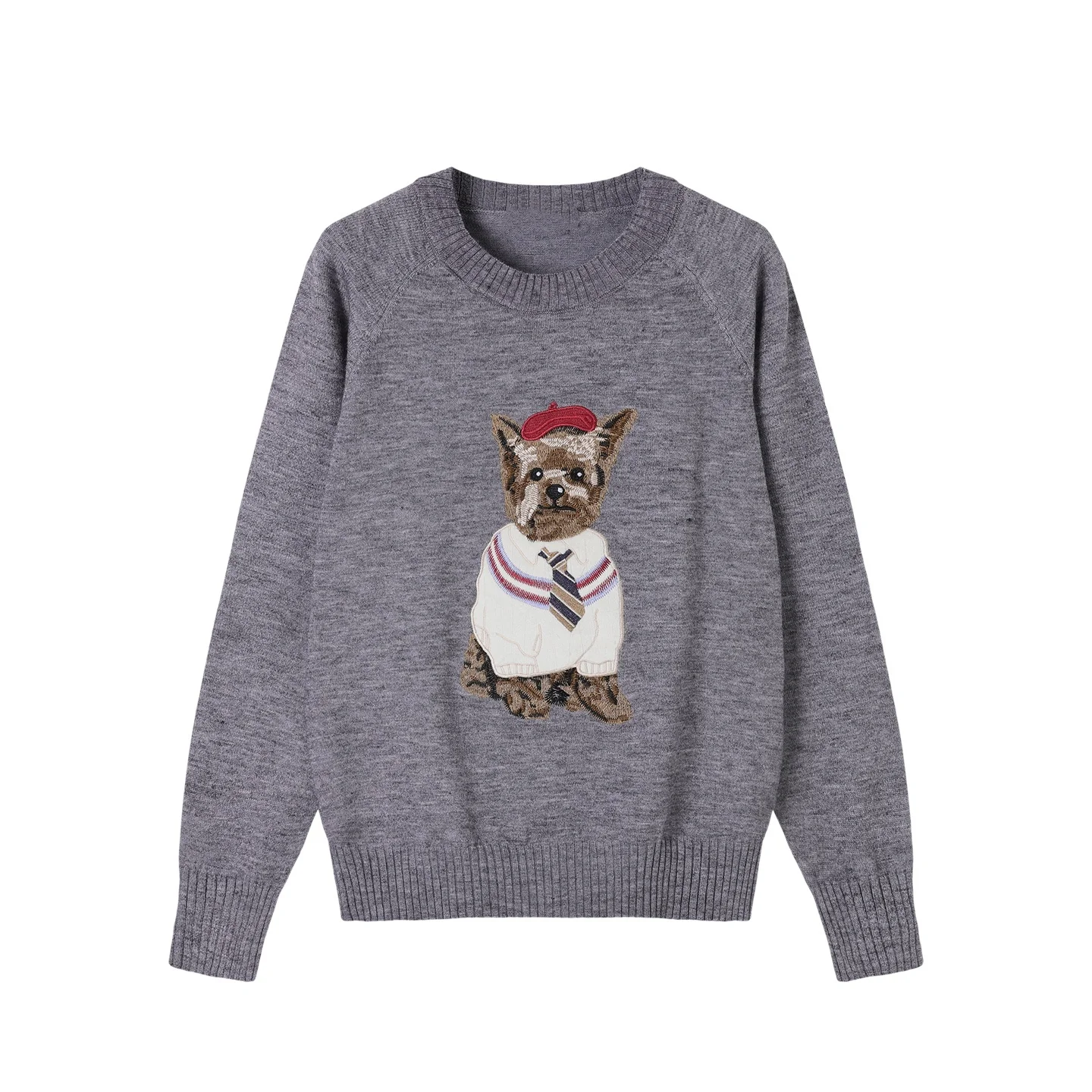 New Autumn Cartoon Puppy Embroidered Round Neck Knitted Pullover Sweater For Women Fashionable And Elegant Loose Casual Jumpers