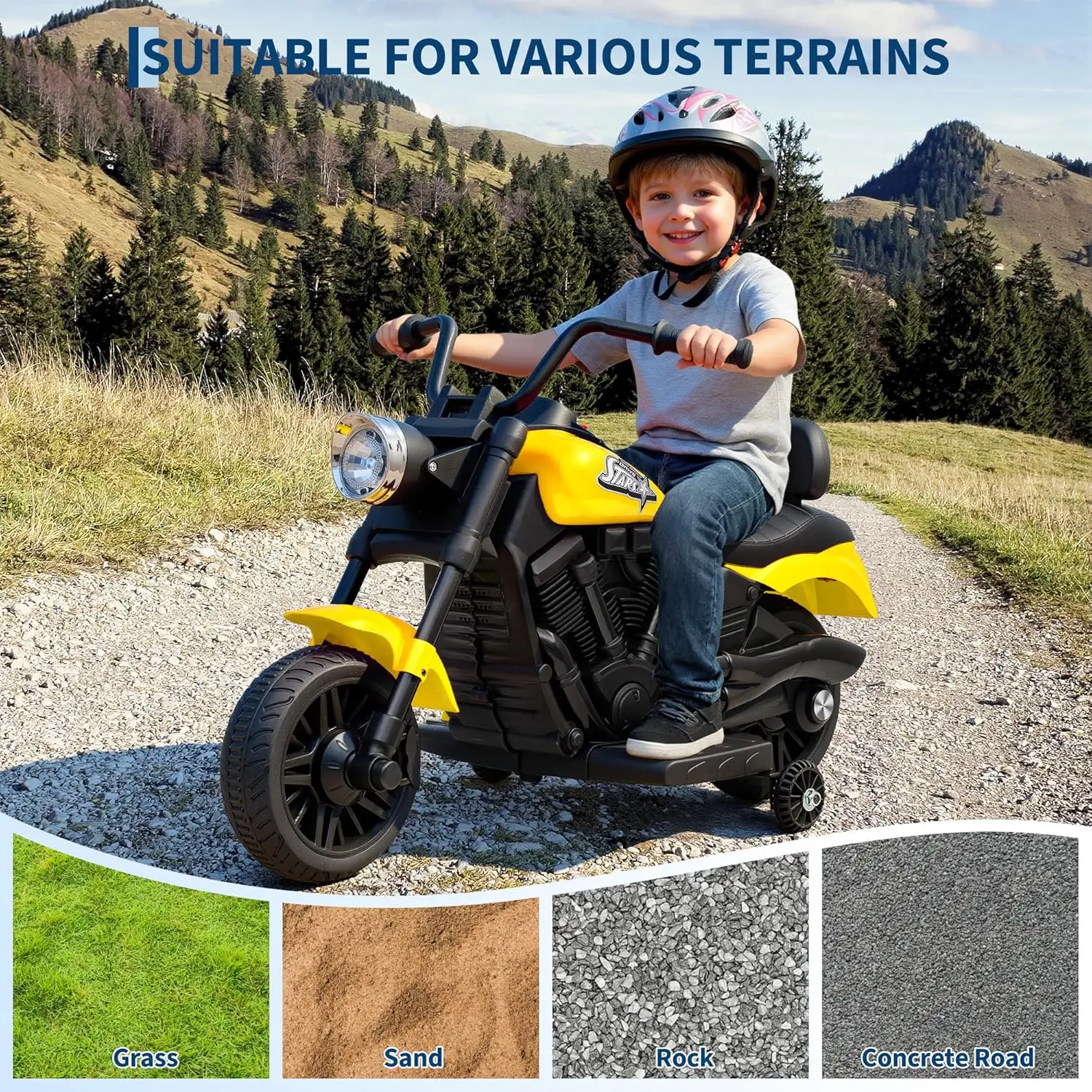 Moto électrique pour enfants de 3 à 6 ans, 6V, 4,5 ah, avec 2 roues de Support, musique et lumière LED