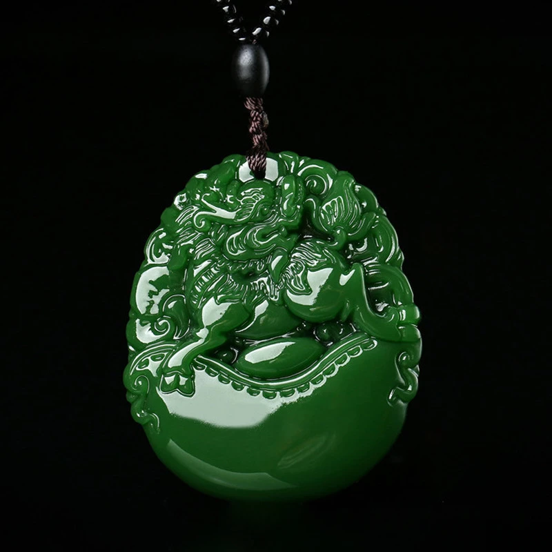 

Подвеска Hotan Jade Kylin, зеленый нефритовый кулон с сокровищами, ожерелье для мужчин и женщин, привлекает богатство, стабильное магнитное поле
