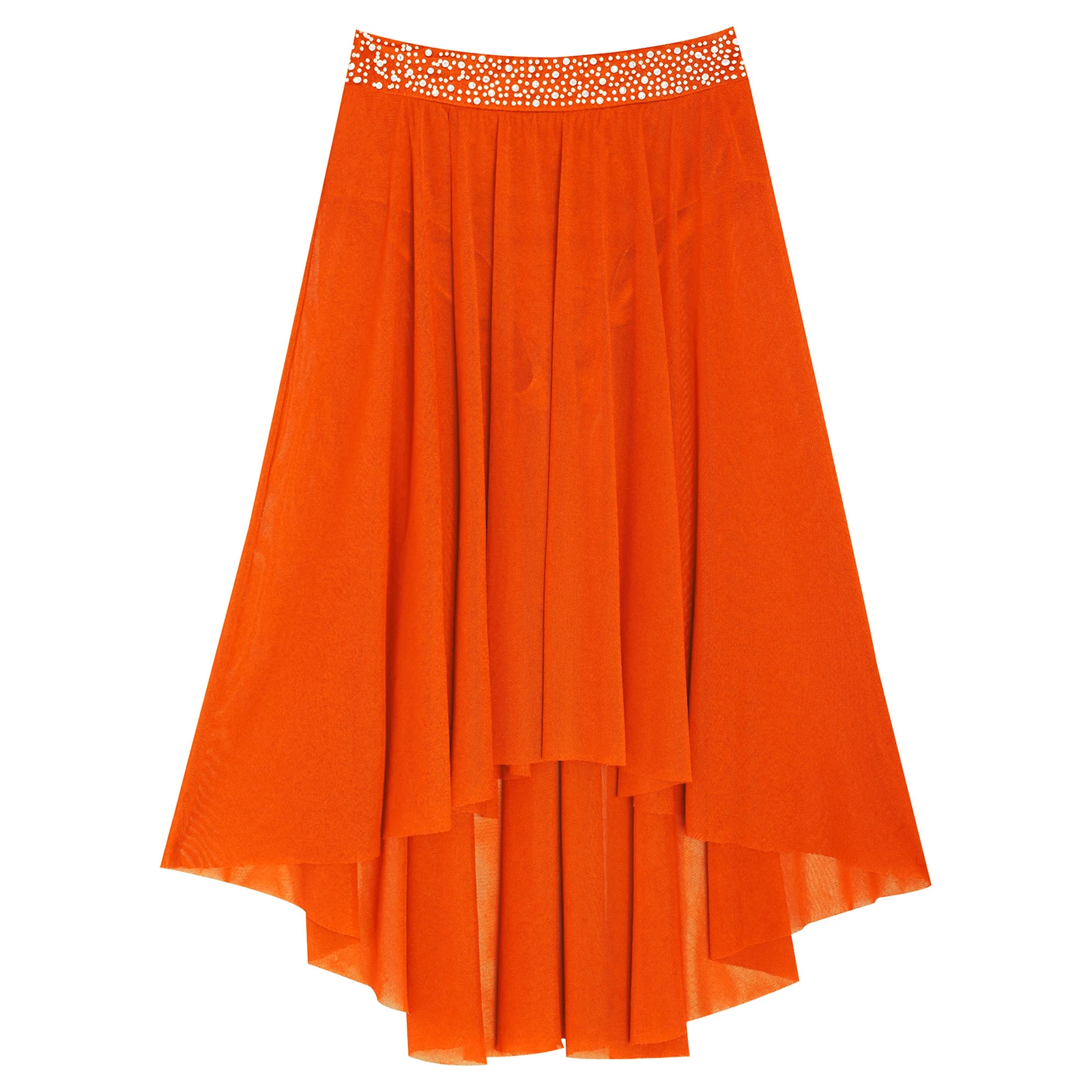 

Children's Rhinestones Praise Lyrical Dance Skirts Girls High-Low Irregular Mesh Skirt Contemporary Modern Performance Dancewear