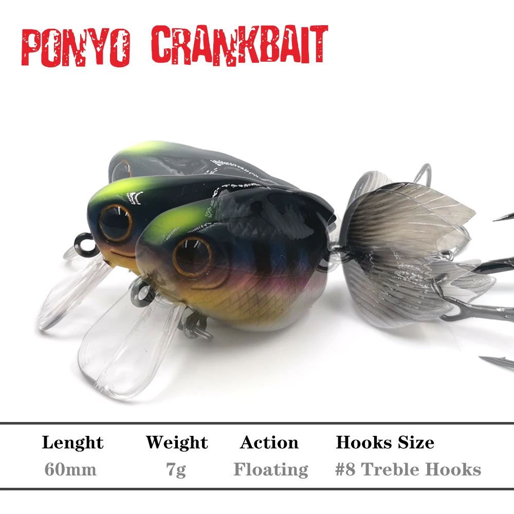 TheTime 7g PONYO Floating Crankbait Lures 2 Sections Artificial Wobblers Crank Hard Bass Bait Fishing Tackle 60mm Trout Wobblers