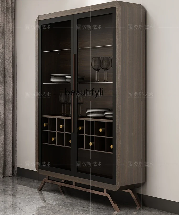 Postmodern light luxury wine cabinet, Italian minimalist restaurant glass storage cabinet with LED lights