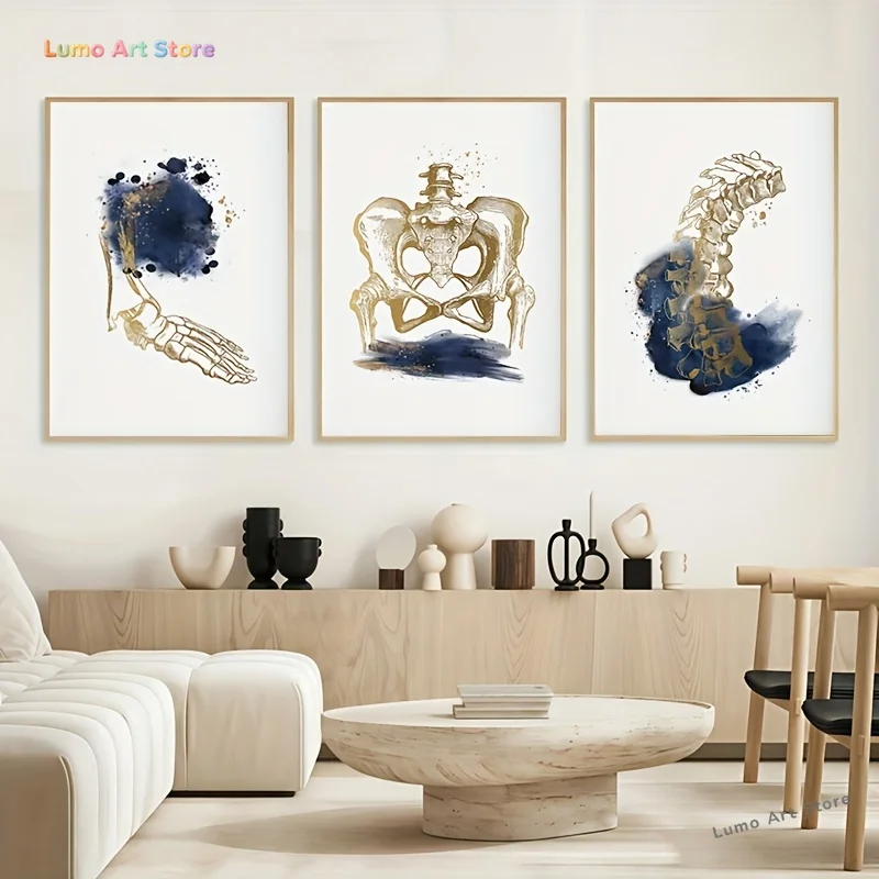 2D Flat, 3pcs Decorative Painting, 2D Flat, Frameless Canvas Art, Halloween and Christmas Gift, Chiropractic Wall Art, Anatom