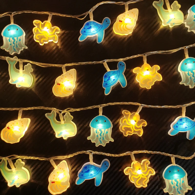 Ocean Creatures LED String Lights, Jellyfish Turtle Whale Octopus Conch Fairy Lights for Kids Bedroom Summer Beach Party Decor