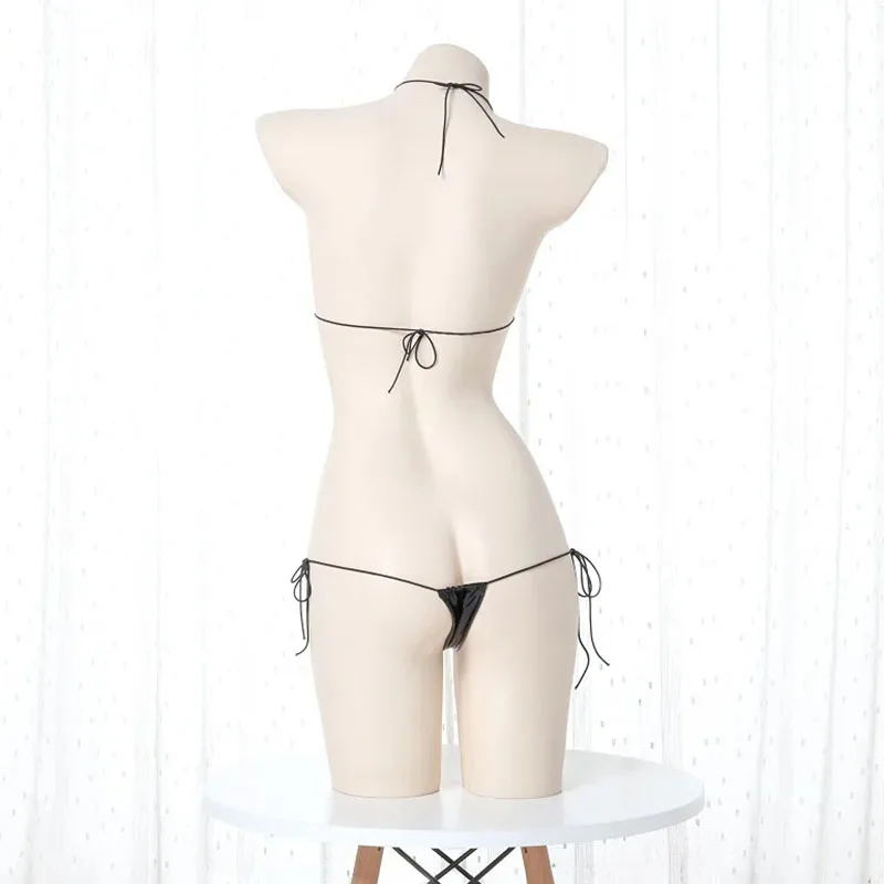 Letnia plaża damska mikro mini bikini zestaw damska seksowna bielizna pokusa skórzany sznurowany biustonosz strój kostiumy Cosplay strój kąpielowy