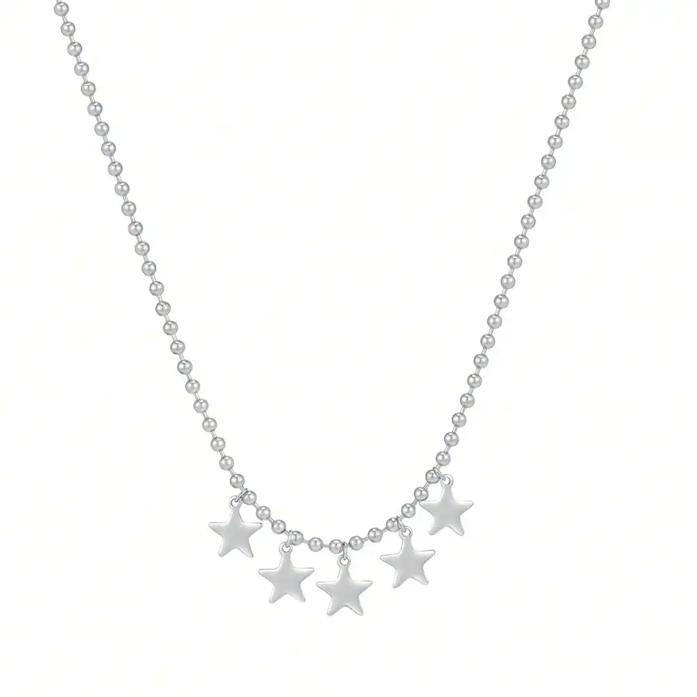 

Серебристое ожерелье-цепочка с бусинами и подвесками в виде пяти звезд для женщин