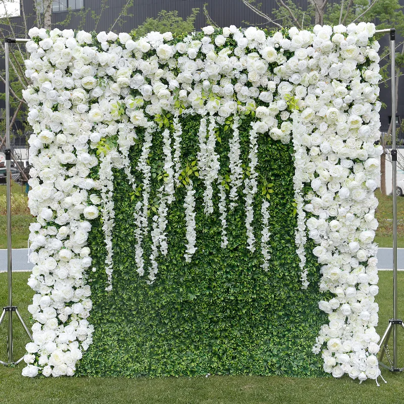 

Silk Rose Flower Home Decor Champagne event Artificial flower wall Backdrop for Wedding Decoration