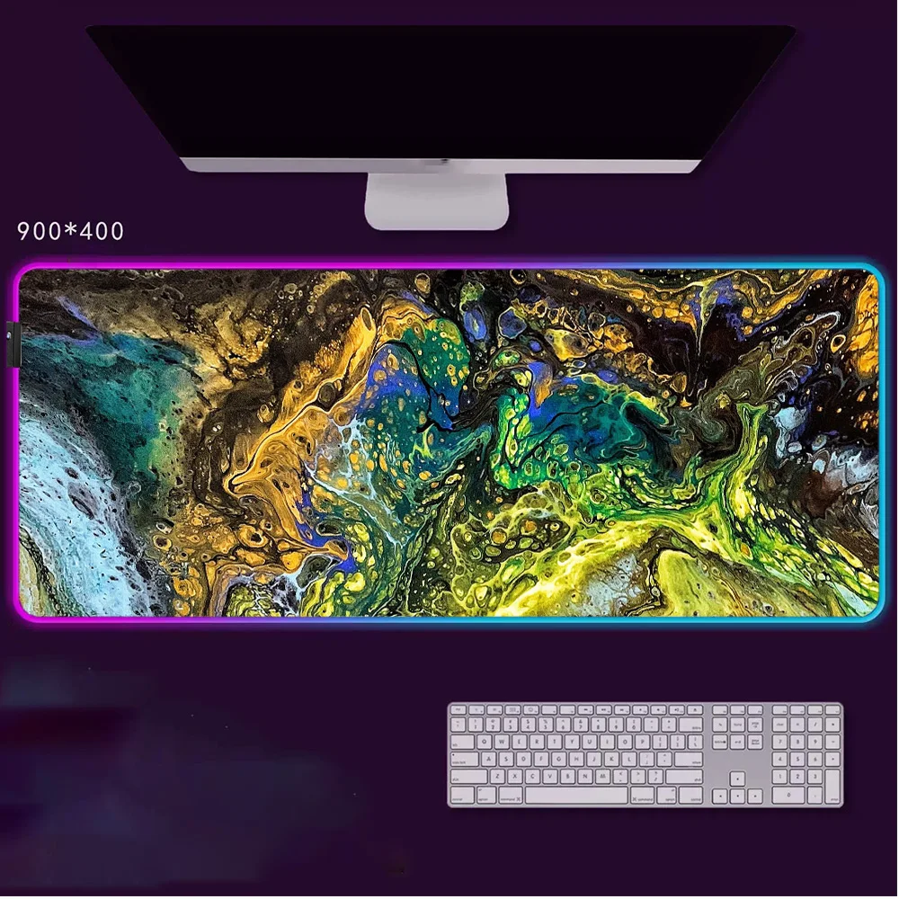 

Коврик для мыши с леопардовым принтом Rock Poppy Beauty, RGB LED подсветка, нескользящая резиновая основа, водонепроницаемый, для офиса, ПК, дома, USB, большой игровой коврик