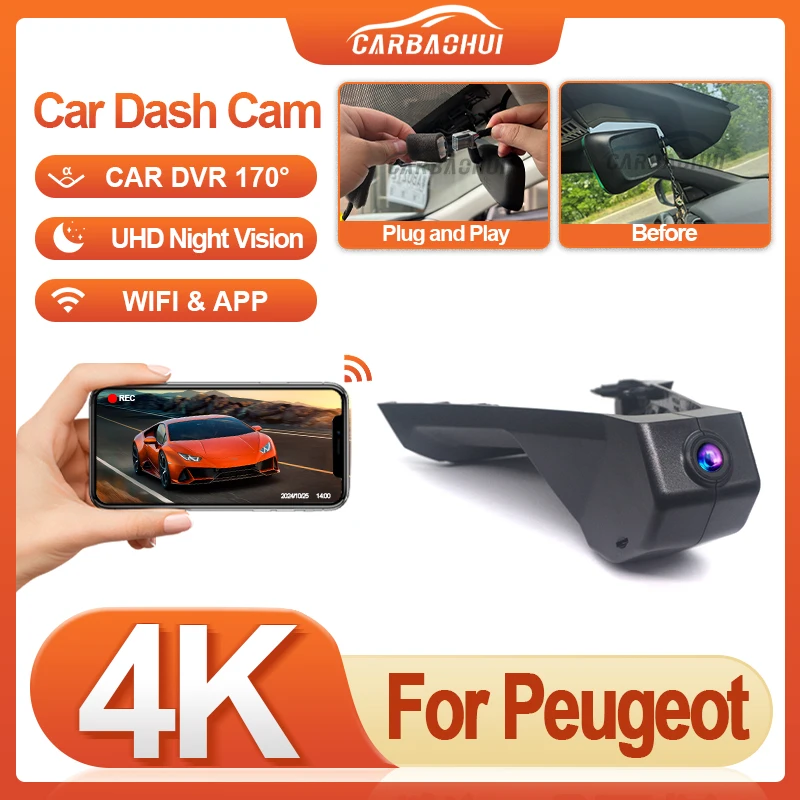 For Peugeot 3008 Allure 4008 5008 GT DS7 CROSSBACK Citroen C5 X7 Plug And Play 4K HD 2160P Dashcam Wifi Car DVR Video Recorder