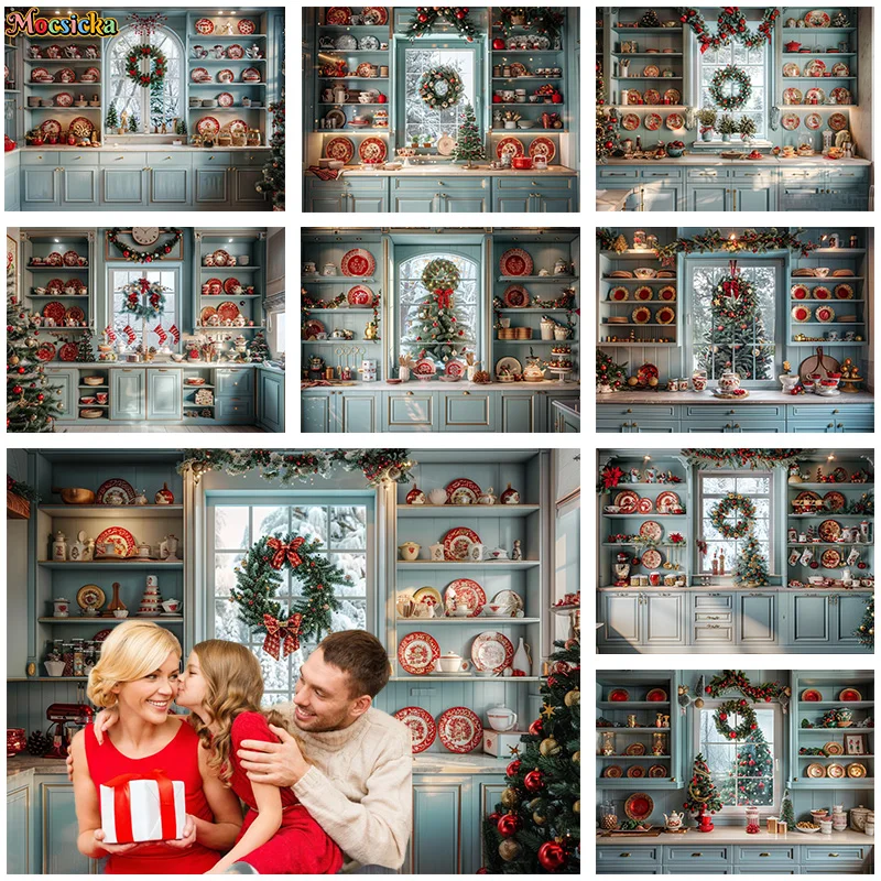 Winter Photography Background Merry Christmas Kitchen Xmas Wreath Backdrop New Year's Eve Party Kids Birthday Portrait Studio