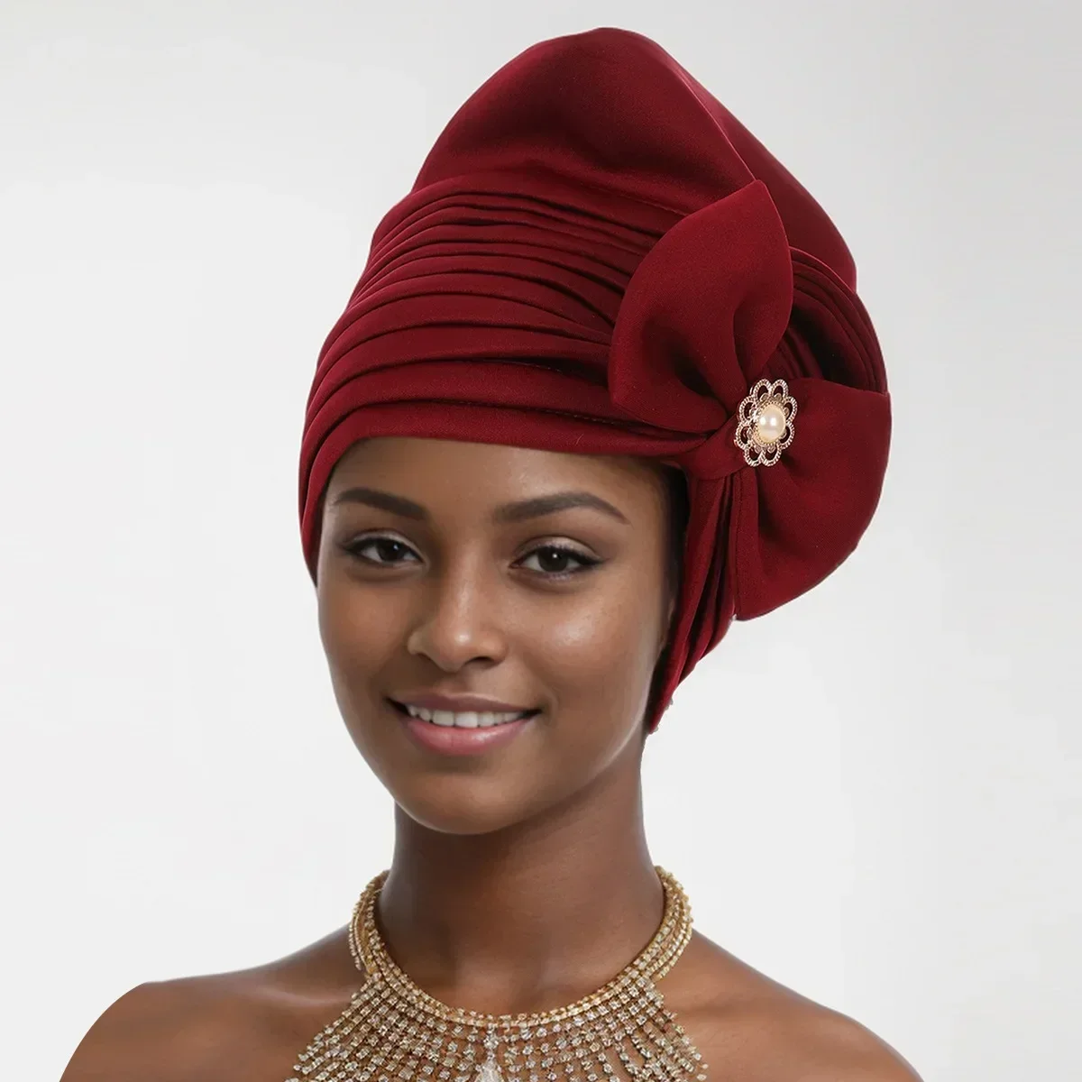 جديد مطوي القوس قبعة عمامة للنساء الأفريقية السيارات Gele Headties النيجيري الزفاف رئيس التفاف حجاب إسلامي بونيه Turbante قبعة #3