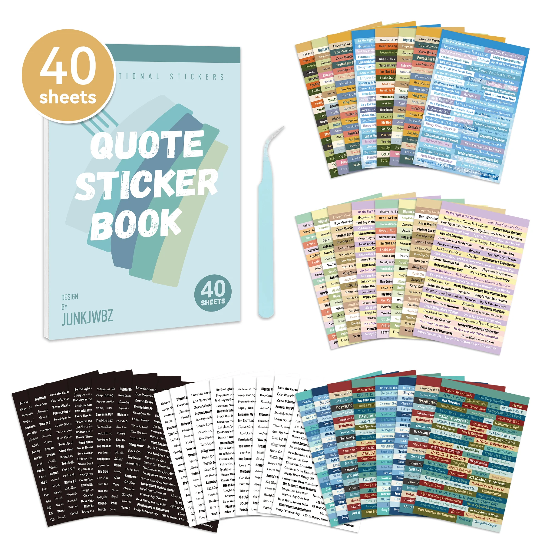 40 Blatt englisches Satz-Stanz-Aufkleberbuch für DIY-Sammelalbum, Planer, Junk-Journal, Notizbuch, Telefon, Schreibwaren