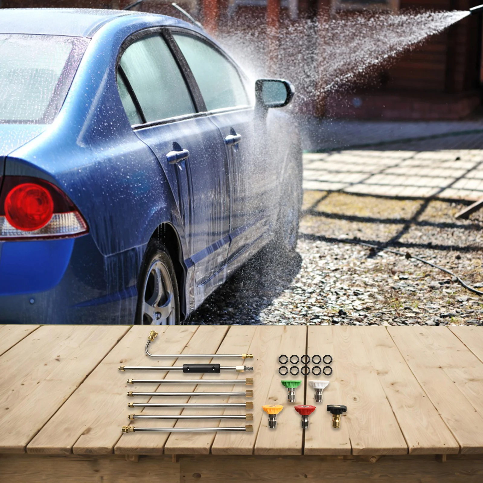 

Насадка-распылитель для очистки водостоков, совместимая с мойкой высокого давления, с прямыми и изогнутыми штангами и различными насадками