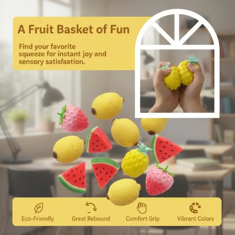 Knackiger Wassermelonen-, Erdbeer- und Ananas-Block, Quetschspielzeug, handgefertigter Quetschball, nicht zurückfederndes, stressabbauendes Spielzeug als Geschenk.