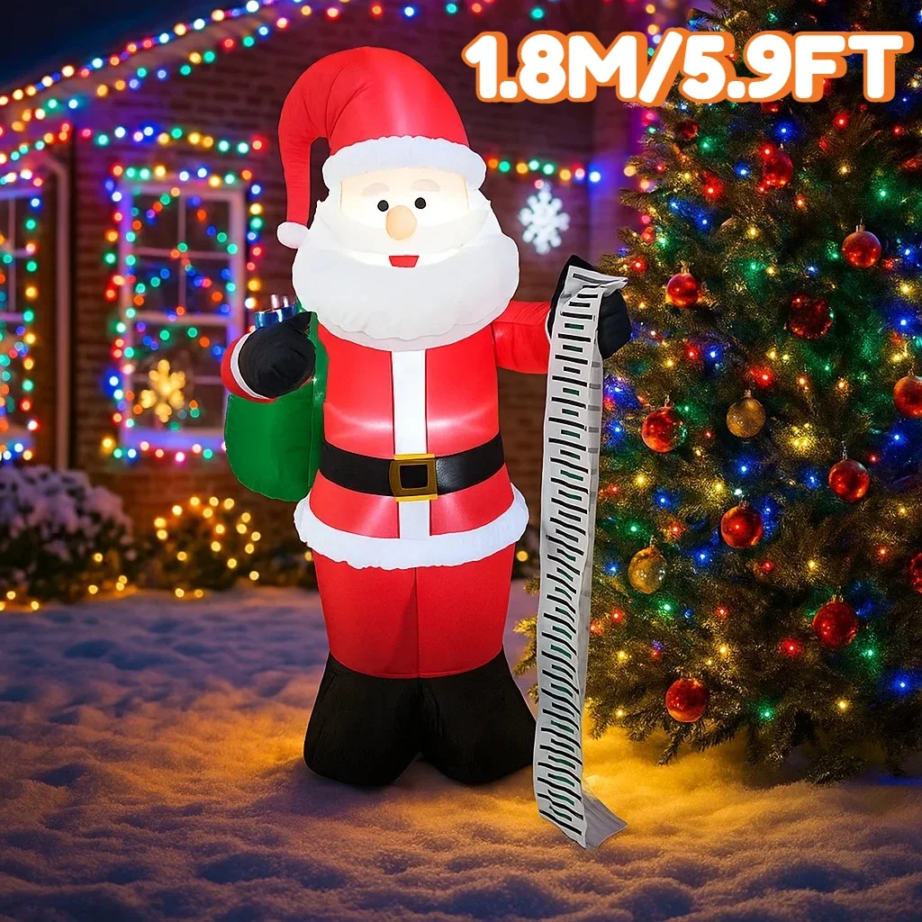 1.8M/5.9FT Inflatable Santa Claus with List Lights LED Home Holiday Lighting Decor Yard Xmas Decor Supplies Outdoor Decoration