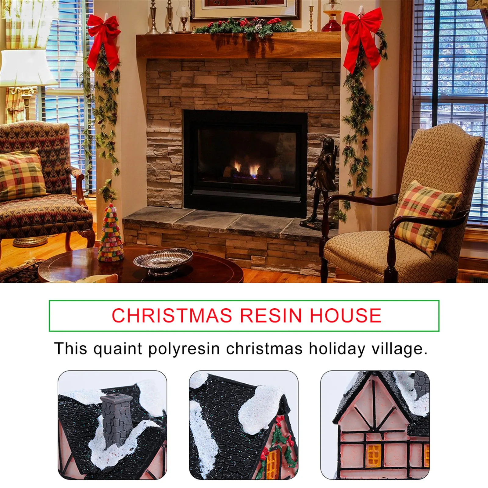 

Миниатюрная рождественская деревенская сцена из смолы со светодиодной подсветкой, расписанная вручную, декоративная настольная лампа для праздничного украшения дома на Рождество