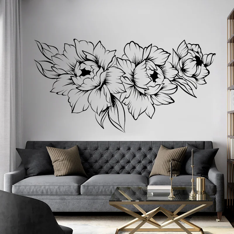 

Beautiful Floral Peony Wall Sticker Vinyl Home Decoration Living Room Bedroom Flowers Bouquet Plant Decals Mural wallpaper Z531