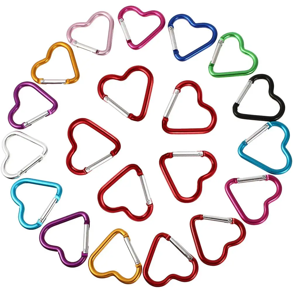

20pcs Heart Aluminum Alloy Backpack Buckles Keychain Hanging Buckles Clips Outdoor Climbing Hooks Gifts