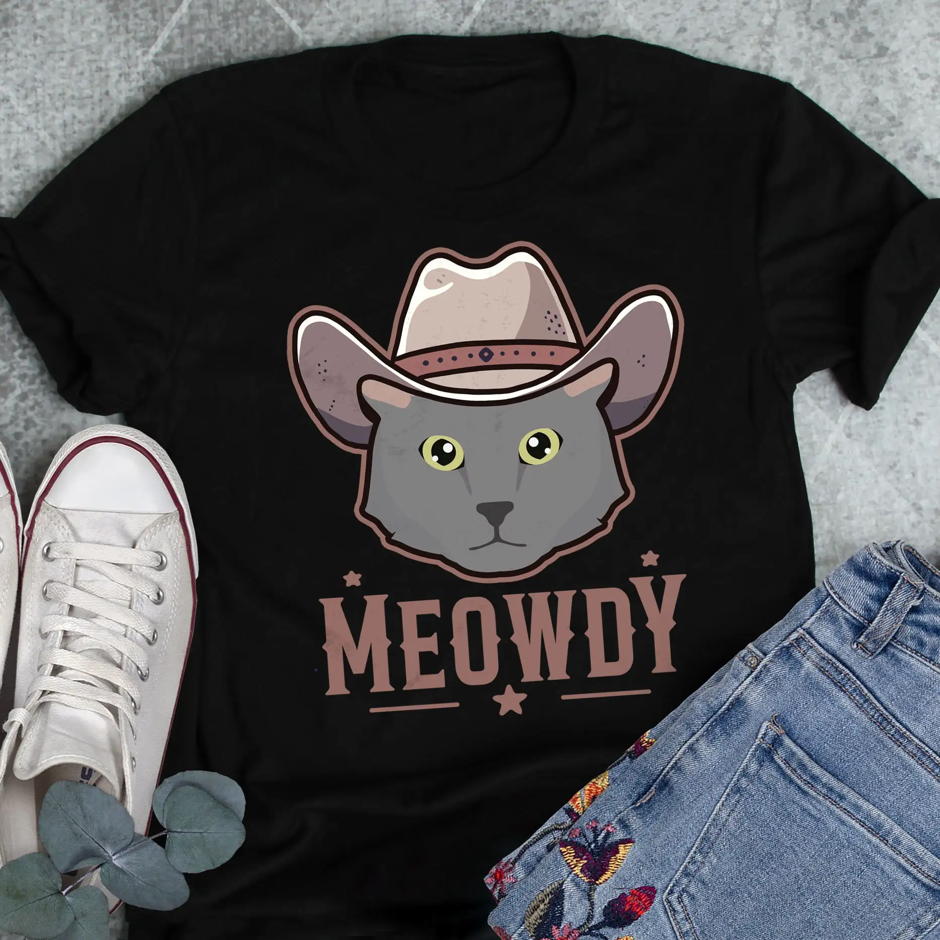 Nebelung Cat Meowdy T Shirt Funny Cowboy Lover Cute Howdy Pet Mom Dad Western Texas Yeehaw Meme